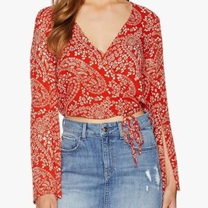 Jack By BB Dakota - Love Street Wrap Top - Red With White Flowers - Size XS